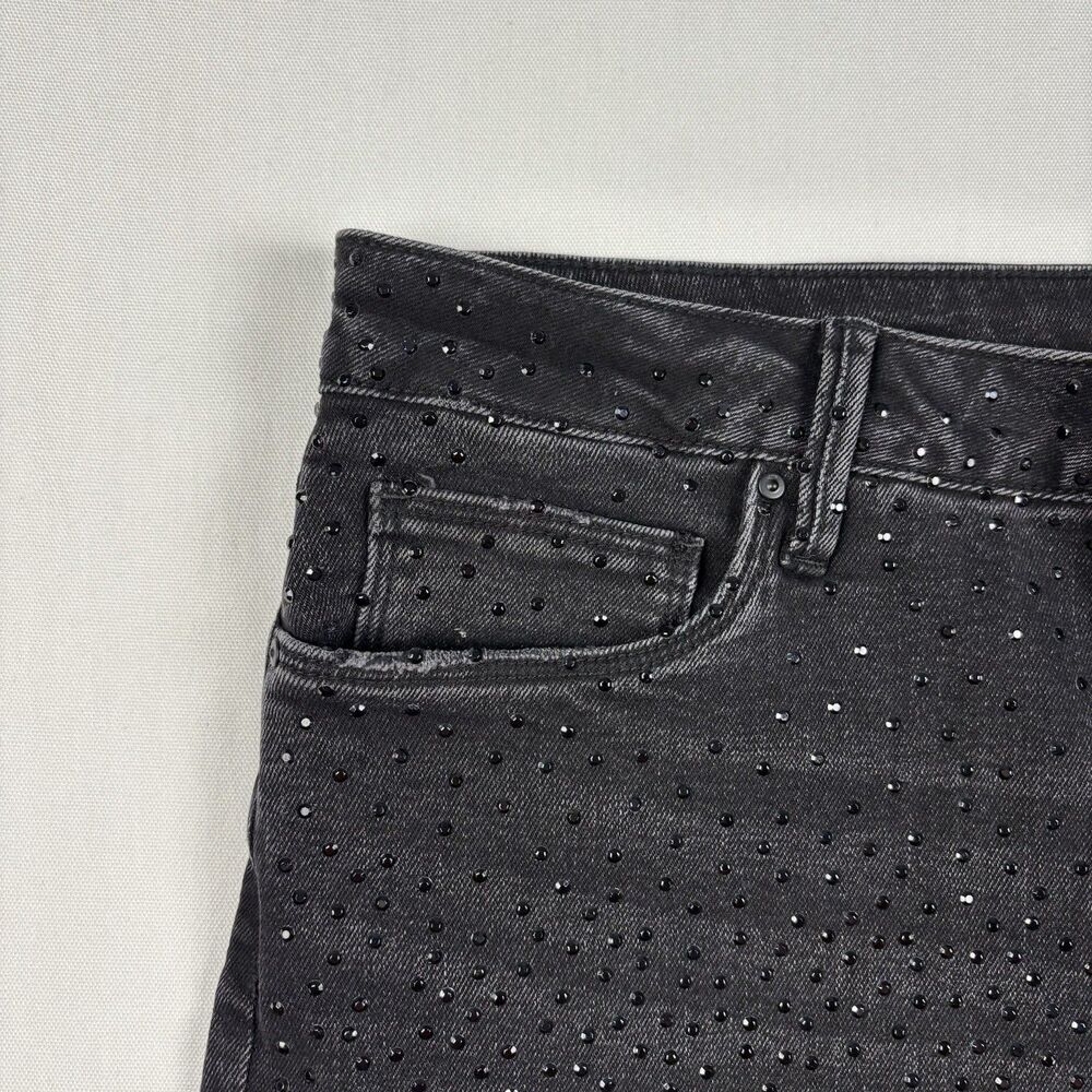Kut from the Kloth Meg Fab Ab Jeans Womens 12 Black Rhinestone Wide Leg Raw Hem - Picture 14 of 16